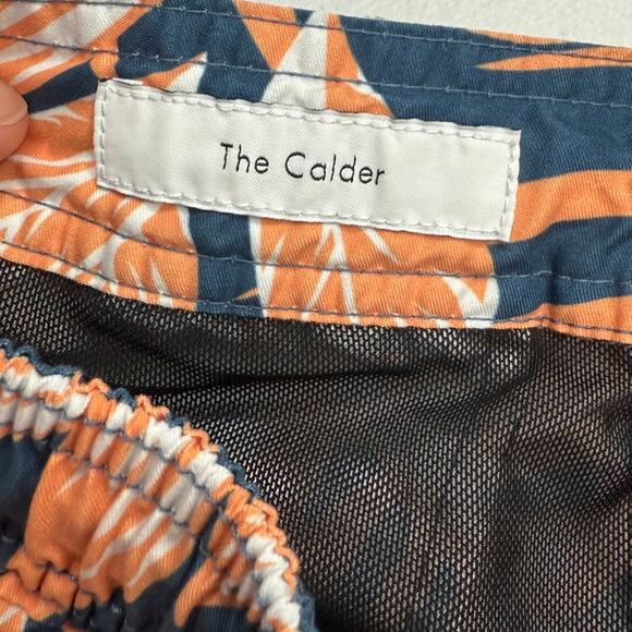 Onia Men's The Calder Swim Trunk Shorts Tropical Floral Orange/Navy MEDIUM - Picture 6 of 11